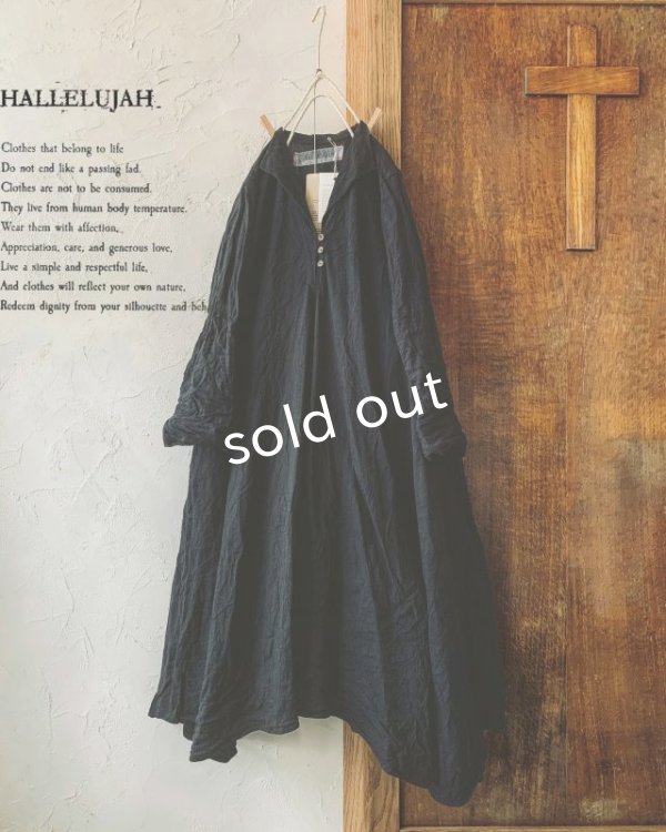 画像1: HALLELUJAH／Robe de femme de chambre 小間使いローブ衿付・black (1)