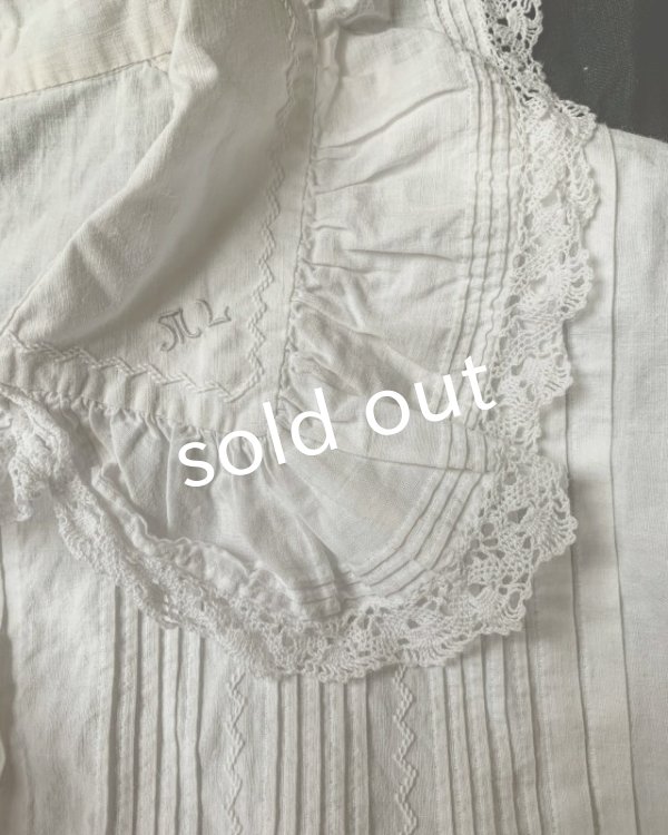 画像4: 1900'アンティークコットンレースブラウス・丸襟 (4)