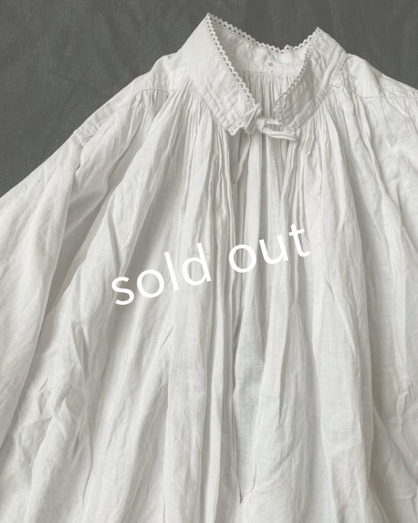 画像4: 1900'アンティークコットンレースブラウス・リボン (4)