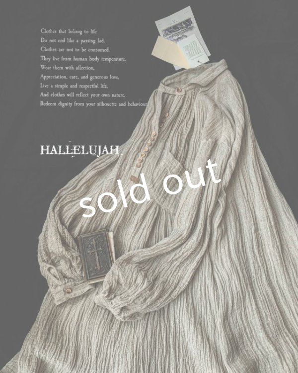 画像2: HALLELUJAH／【限定販売】1890's Bourgeron 1890年代羊飼いシャツワンピース・gauze flax (2)