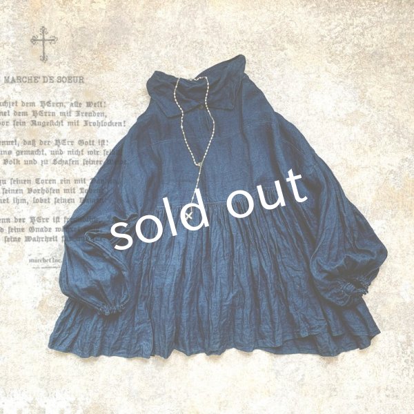 画像2: MARCHE' DE SOEUR／ギャザーブラウス・インディゴ (2)