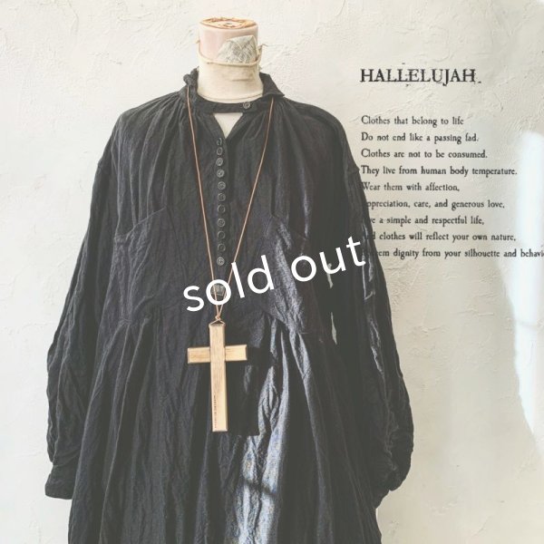 画像1: HALLELUJAH／1890's Bourgeron 羊飼いシャツワンピース・Black (1)