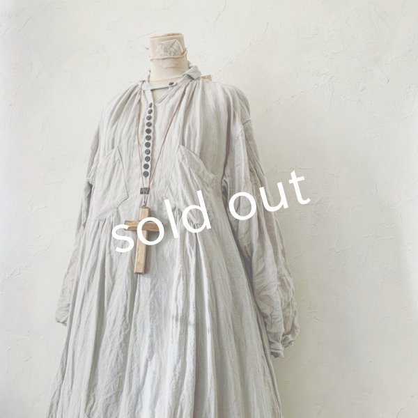 画像2: HALLELUJAH／1890's Bourgeron 羊飼いシャツワンピース・Light Gray (2)