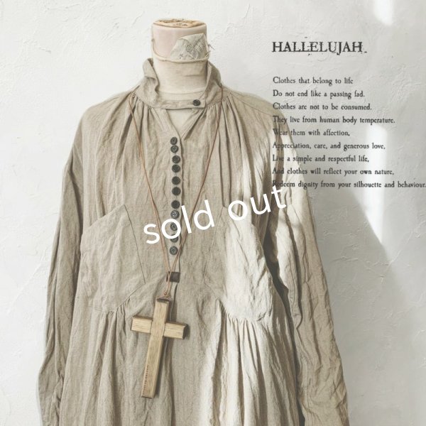画像1: HALLELUJAH／1890's Bourgeron 羊飼いシャツワンピース・Sand Baige (1)