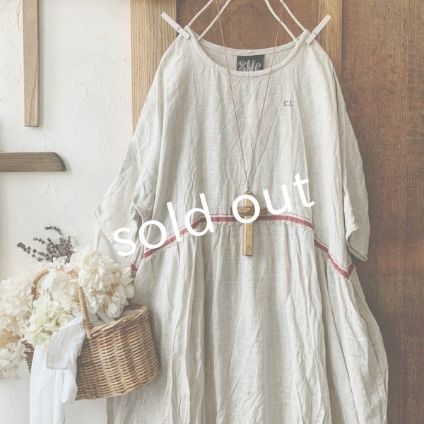 画像2: mifumi／赤耳リネンのサラワンピース・クロスステッチ (2)