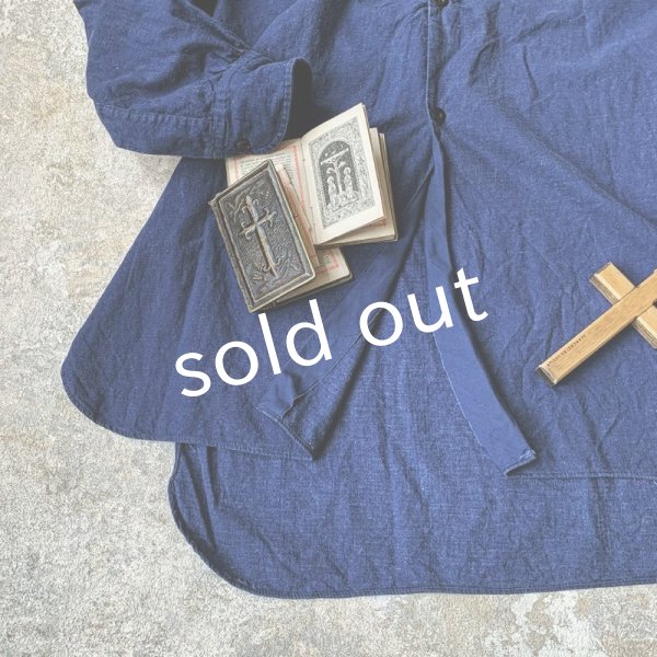 画像4: antiques/フランスヴィンテージ・インディゴグランパシャツ (4)