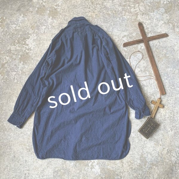 画像2: antiques/フランスヴィンテージ・インディゴグランパシャツ (2)