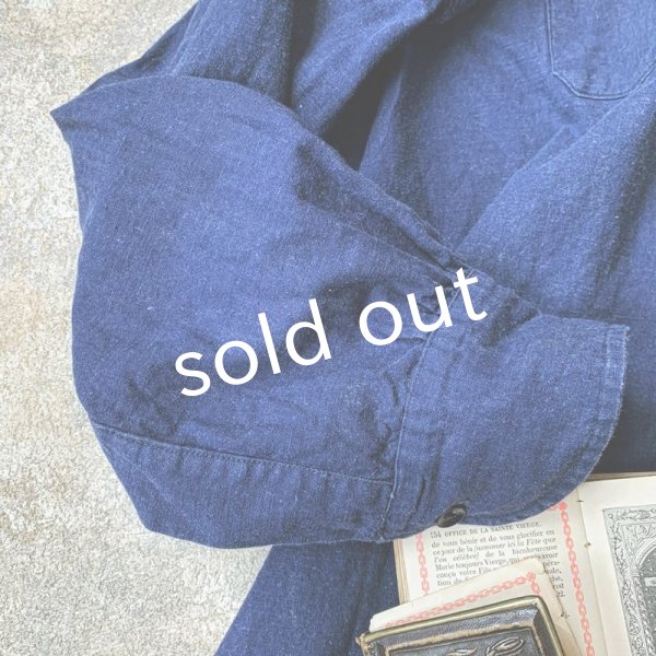 画像6: antiques/フランスヴィンテージ・インディゴグランパシャツ (6)