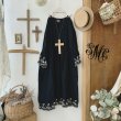 画像1: mifumi／Wトロンのワンピース・黒に生成り花 (1)