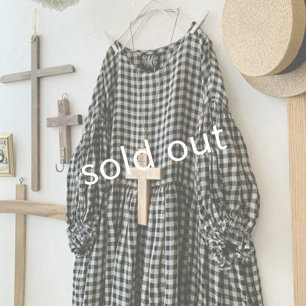 画像3: mifumi/ドロップショルダーボリュームpuffワンピース・黒×生成ギンガム (3)