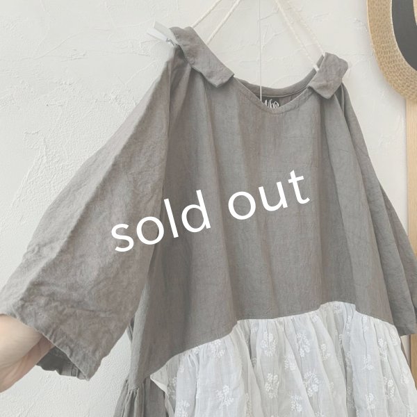 画像3: mifumi/わたぐもオーガンジー はなれ衿のサラワンピース・濃灰 (3)