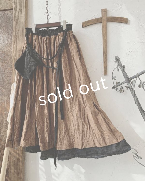 画像2: MARCHE' DE SOEUR／種蒔きポケットのスカート・柿渋染め (2)