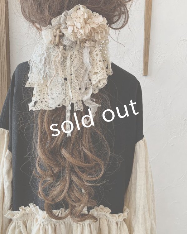 画像8: pollenbienco／アンティークレースとプリザーブドのウィッグバレッタ・A (8)