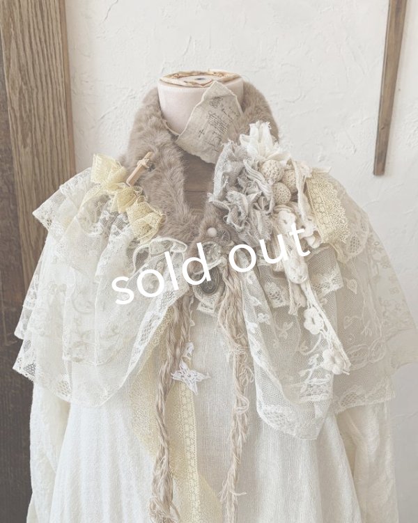 画像2: pollenbienco／アンティークレースのファーティペット・C (2)