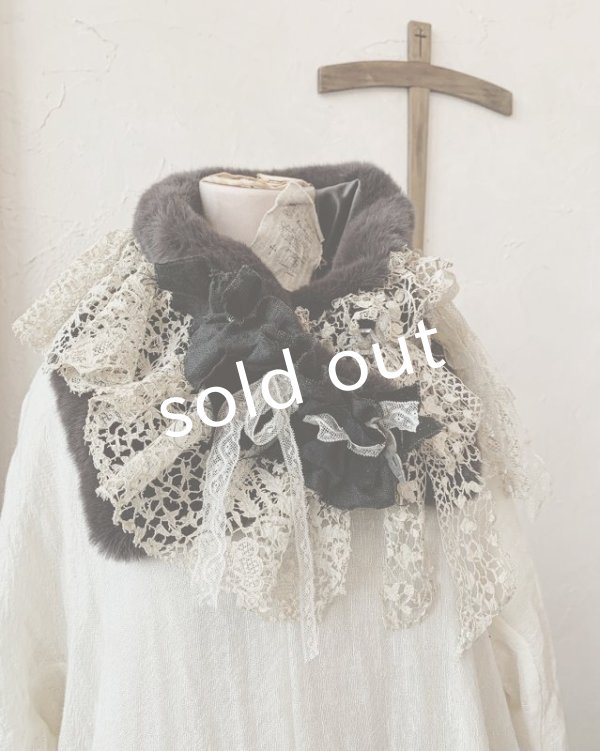 画像2: pollenbienco／アンティークレースのファーティペット・A (2)