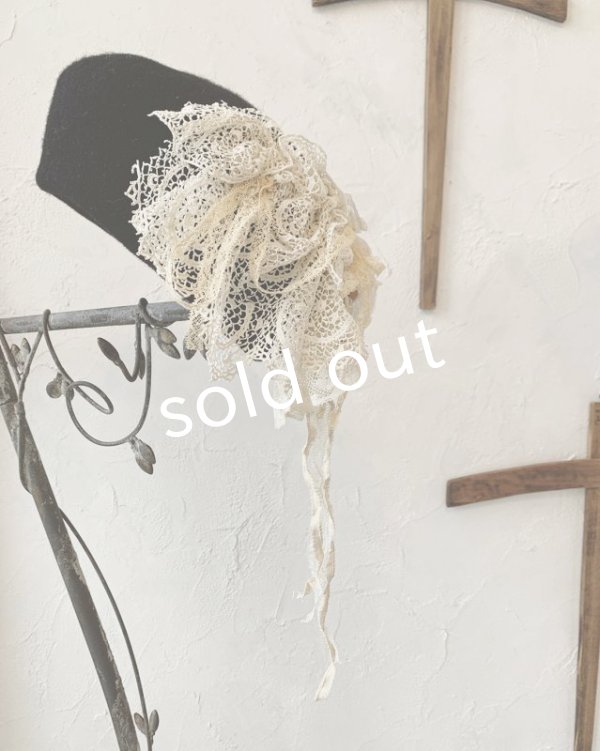 画像3: pollenbienco／アンティークレースのベレー・黒 (3)