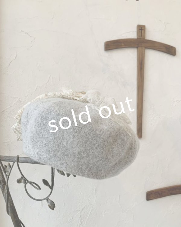 画像3: pollenbienco／アンティークレースのベレー・グレー (3)