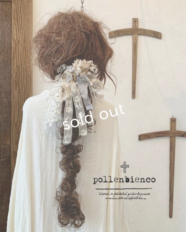画像1: pollenbienco／アンティークレースとプリザーブドのウィッグバレッタ・B (1)