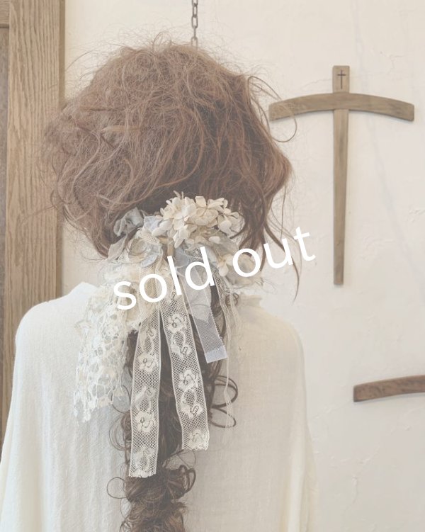 画像2: pollenbienco／アンティークレースとプリザーブドのウィッグバレッタ・B (2)