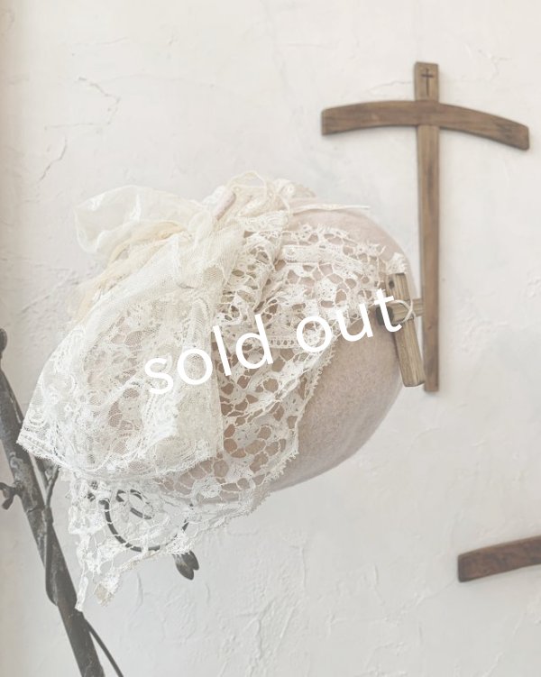 画像2: pollenbienco／アンティークレースのベレー・ベージュ (2)