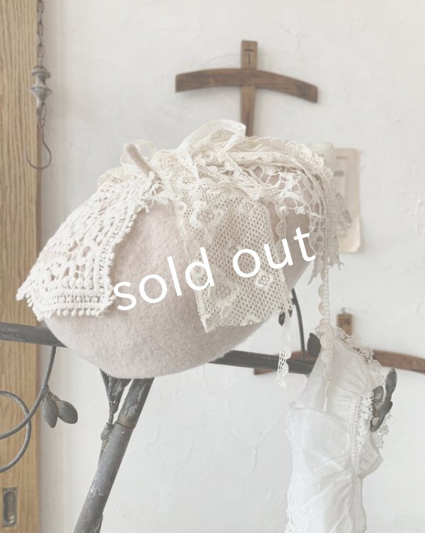 画像5: pollenbienco／アンティークレースのベレー・ベージュ (5)