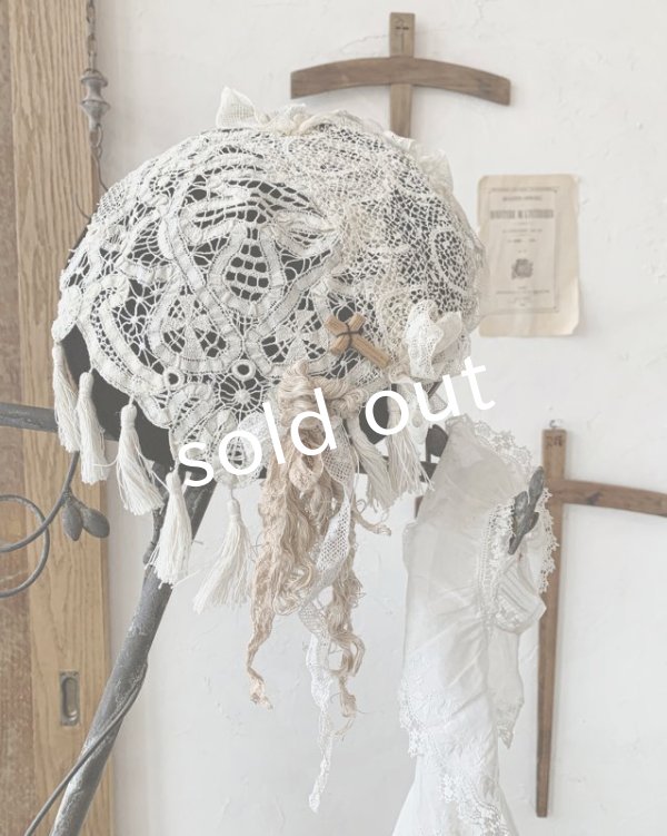 画像2: pollenbienco／アンティークレースのベレー・黒 (2)