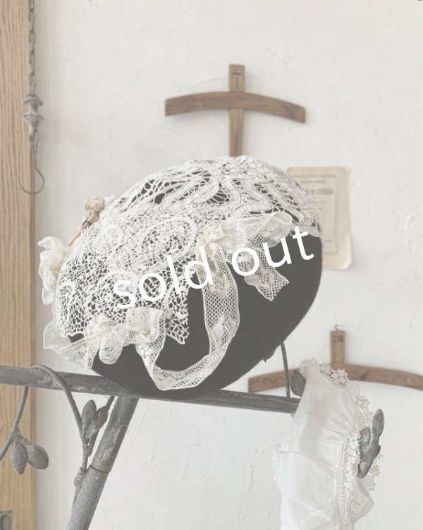 画像4: pollenbienco／アンティークレースのベレー・黒 (4)