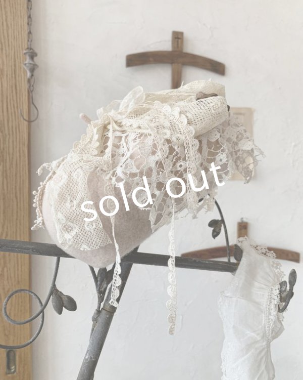 画像2: pollenbienco／アンティークレースのベレー・ベージュ (2)