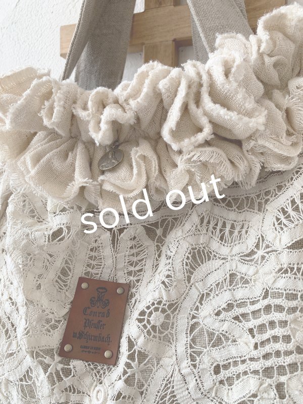 画像2: pollenbienco／アンティークレースのハードマンズリネンバッグ (2)