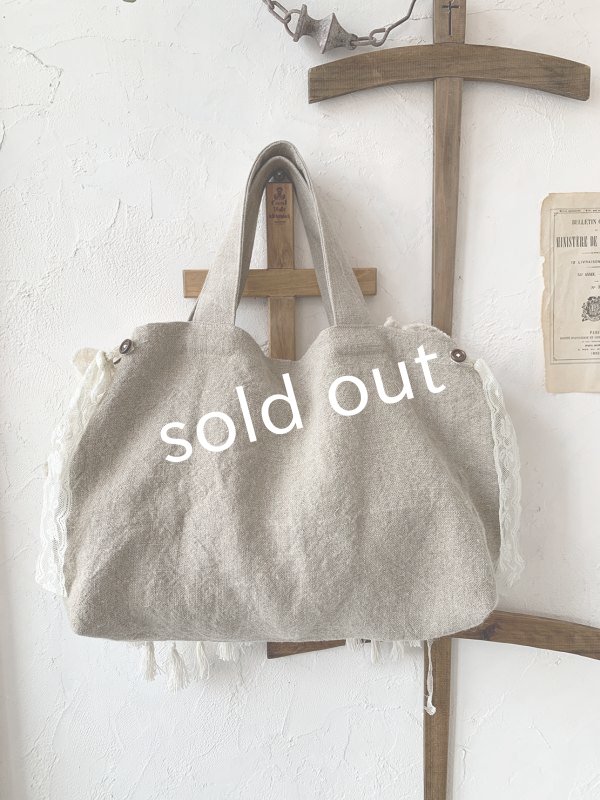 画像9: pollenbienco／アンティークレースのハードマンズリネンバッグ (9)