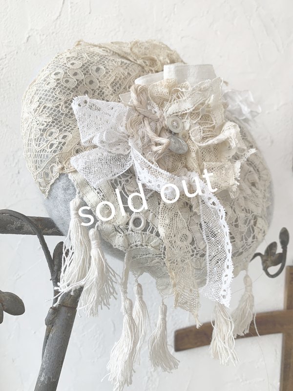 画像2: pollenbienco／アンティークレースのベレー・グレー (2)