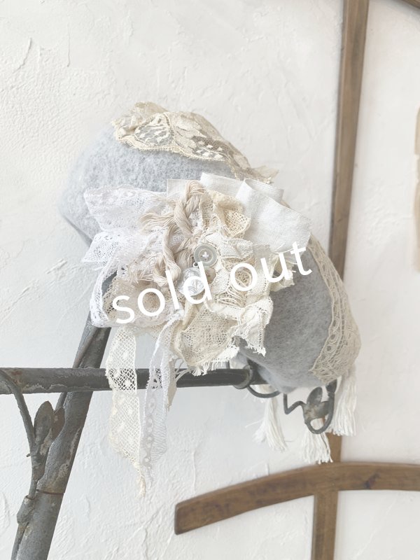 画像7: pollenbienco／アンティークレースのベレー・グレー (7)