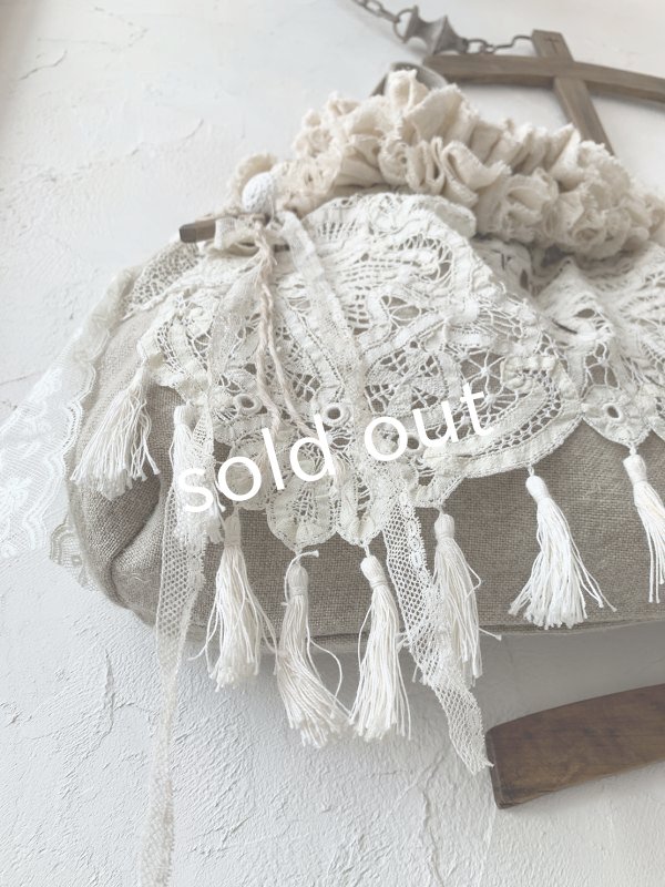 画像6: pollenbienco／アンティークレースのハードマンズリネンバッグ (6)