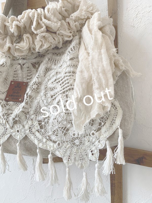 画像3: pollenbienco／アンティークレースのハードマンズリネンバッグ (3)