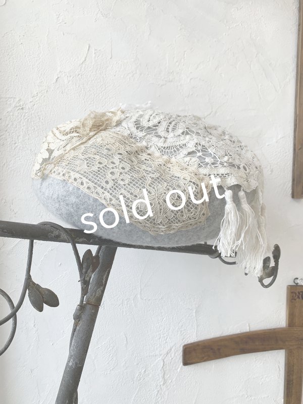 画像4: pollenbienco／アンティークレースのベレー・グレー (4)