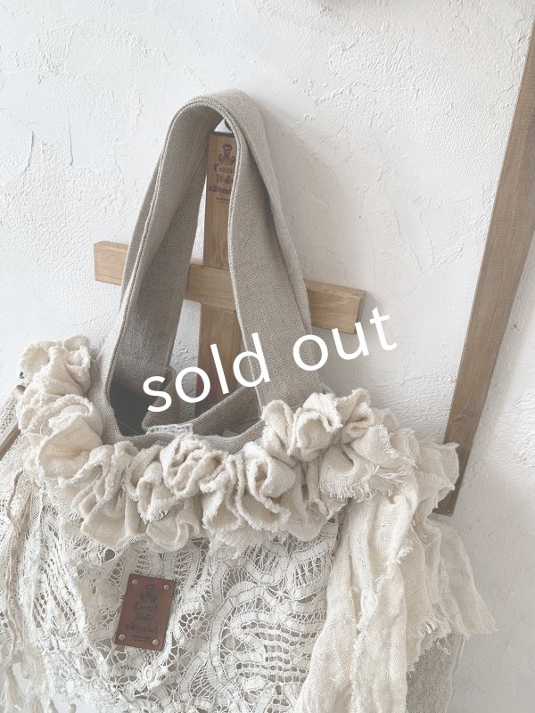 画像7: pollenbienco／アンティークレースのハードマンズリネンバッグ (7)