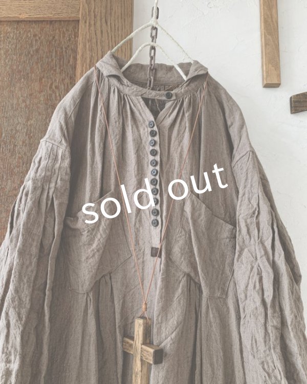 画像2: HALLELUJAH／1890's Bourgeron 羊飼いシャツワンピース・ Brown（110cm丈） (2)