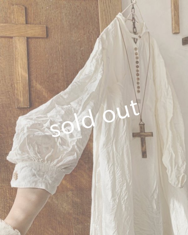 画像4: HALLELUJAH／1890's Bourgeron 羊飼いシャツワンピース・Off White（110cm丈） (4)