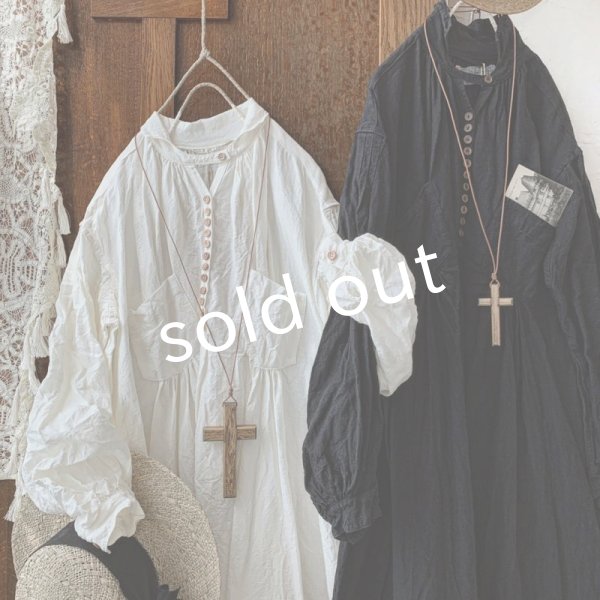 画像16: HALLELUJAH／1890's Bourgeron 羊飼いシャツワンピース・Off White（110cm丈） (16)