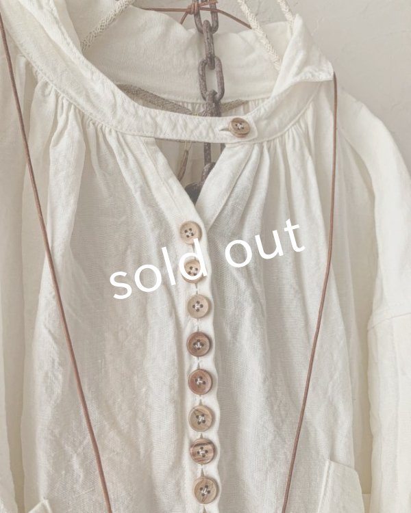 画像3: HALLELUJAH／1890's Bourgeron 羊飼いシャツワンピース・Off White（110cm丈） (3)