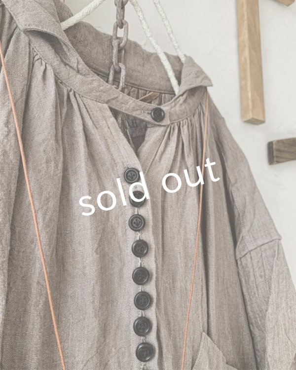 画像3: HALLELUJAH／1890's Bourgeron 羊飼いシャツワンピース・ Brown（110cm丈） (3)