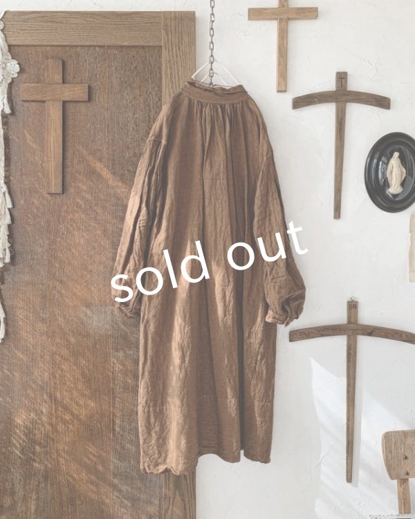 画像4: HALLELUJAH／1890's Bourgeron 羊飼いシャツワンピース・ Antique Brown（105cm丈） (4)