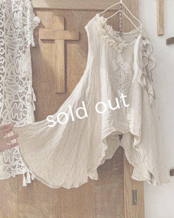 画像5: pollenbienco／アンティークレースのガーゼベスト・b (5)