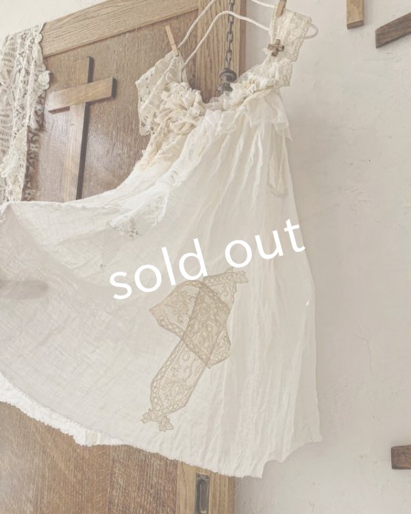 画像4: pollenbienco／アンティークレースのギャザーキャミソール (4)