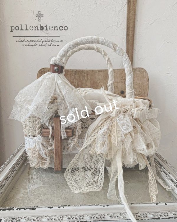 画像1: pollenbienco／アンティークレースと十字架のラウンドバッグ (1)