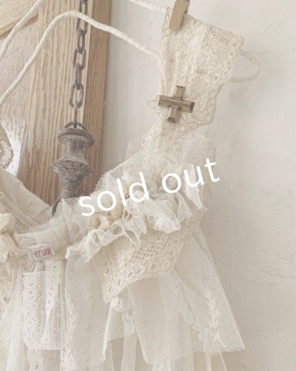 画像3: pollenbienco／アンティークレースのギャザーキャミソール (3)