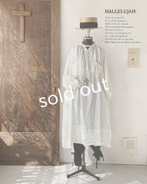 画像11: HALLELUJAH／1890's Bourgeron 羊飼いシャツワンピース・Off White（110cm丈） (11)