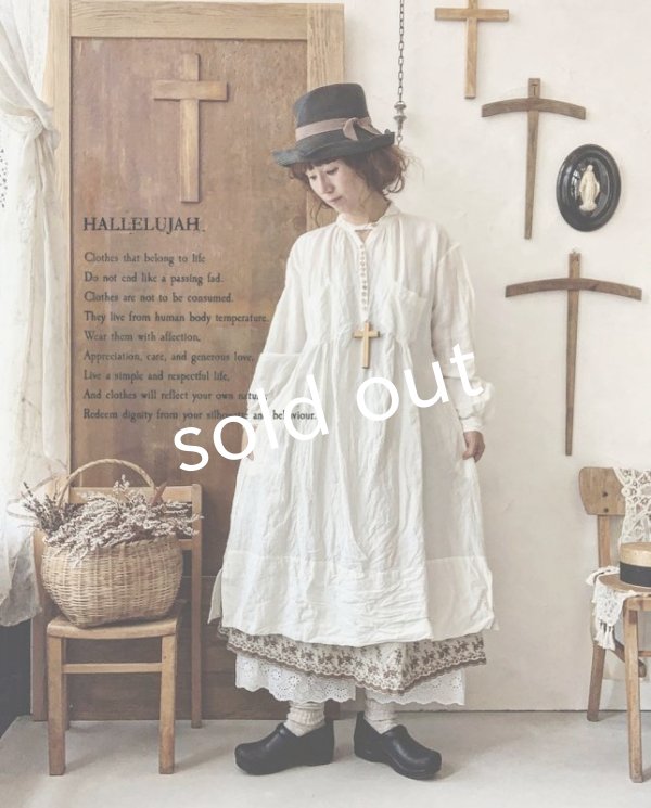 画像14: HALLELUJAH／1890's Bourgeron 羊飼いシャツワンピース・Off White（110cm丈） (14)