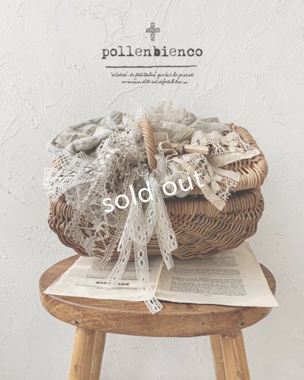 画像1: pollenbienco／アンティークレースのフタ付きバッグ (1)