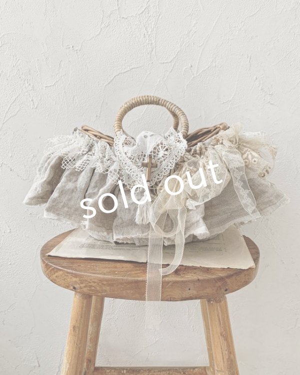 画像2: pollenbienco／アンティークレースのラウンドハンドルバスケット (2)